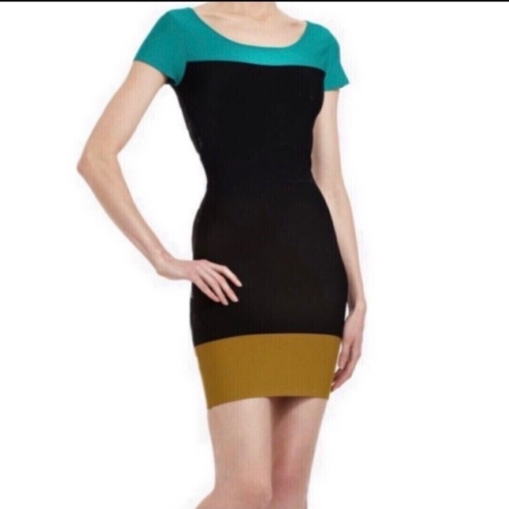 BCBGMaxAzria Women Sz M Color block Party/Wedding Guest/Cocktai Dress Multicolor